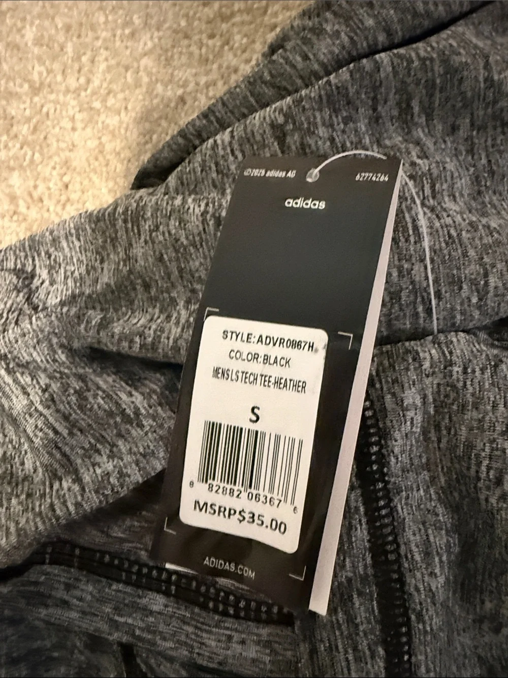 NWT adidas Men's Heather Charcoal Long-Sleeve Athletic Tee Size S